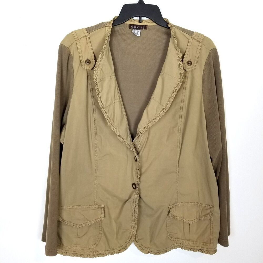 XCVI Womens Jacket Sz 3X Brown Woven Knit Stretch Utility Lightweight Lagenlook